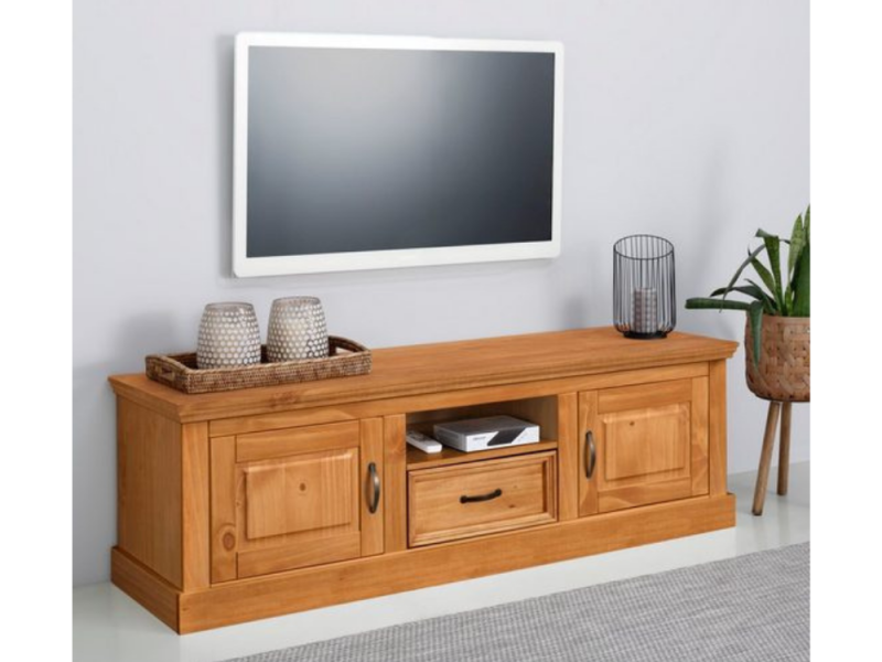 Rack com 1,60 metros com 1 gaveta 2 portas e nicho para sala de Tv na cor cera / Coleção England